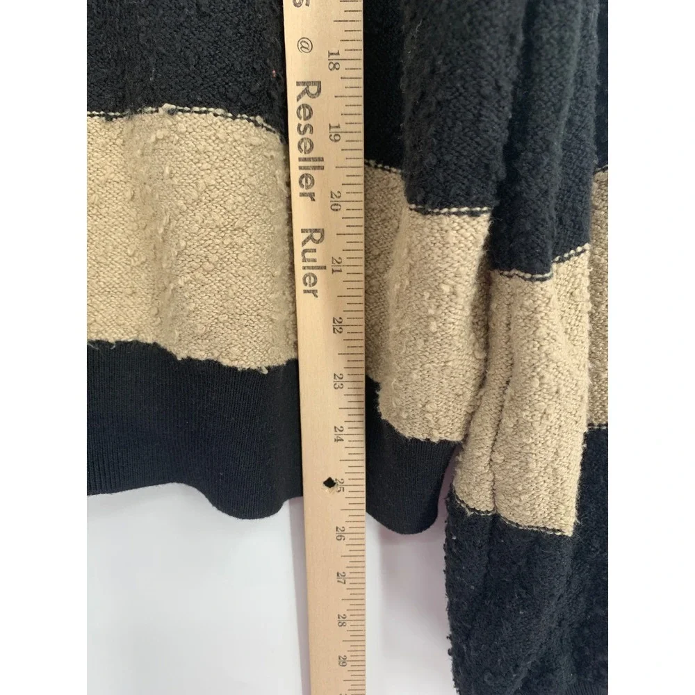 Free People Sweater Womens Small Black Beige Striped Cotton Textured Oversized